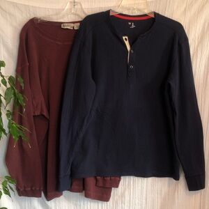 AEROPOSTALE & GAP sz L navy blue w/ 3 buttons & maroon waffle print long sleeves
